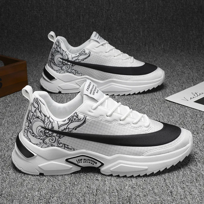 New Men's Sneakers Thick-soled Flying Woven Mesh Casual Sport Shoes Students Comfortable Youth Trend Tennis Male Running Shoes