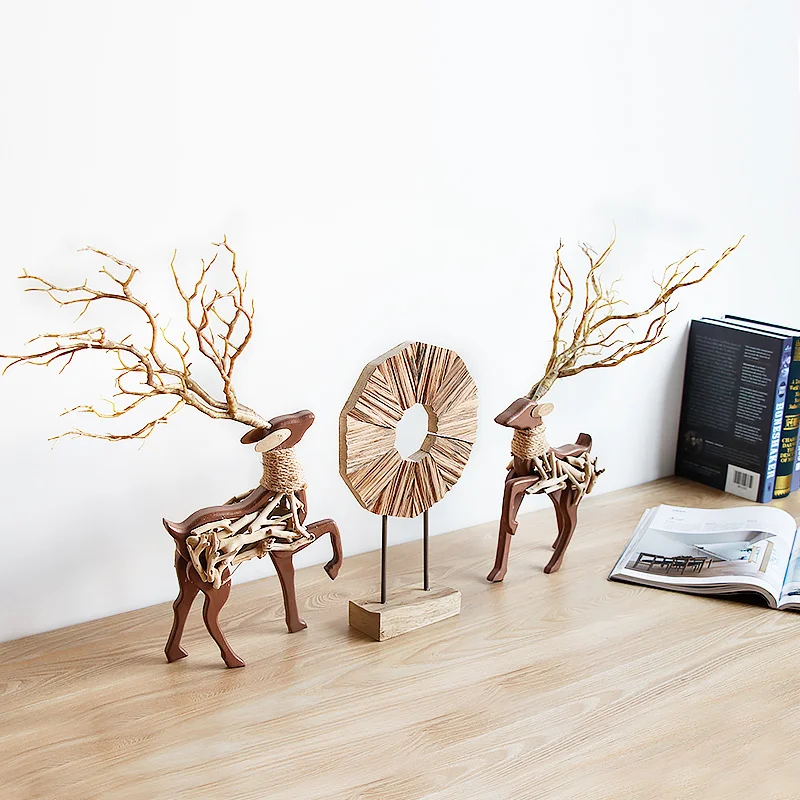 

wooden gift Deer. Nordic Wine cabinet Soft Decoration Creative Decoration SHOP Bar Tv cabinet Decoration opening gift