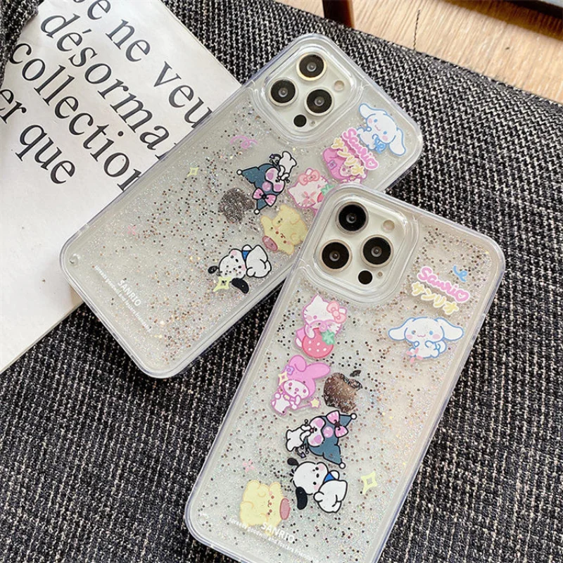 

Чехол для телефона Kawaii Sanrio Hello Kitty для Iphone 11 12 13 14 Pro Max X Xs Xr Plus Y2k девочка из мультфильма прозрачный зыбучий песок sanrio