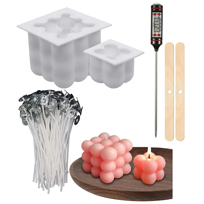 

Candle Molds,Silicone Bubble Candle Mould,3D Geometric Square Mold Candle Making Kit,DIY Crafts Making Handicrafts