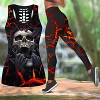 horror skull 3d printed tank toplegging combo outfit yoga fitness legging women