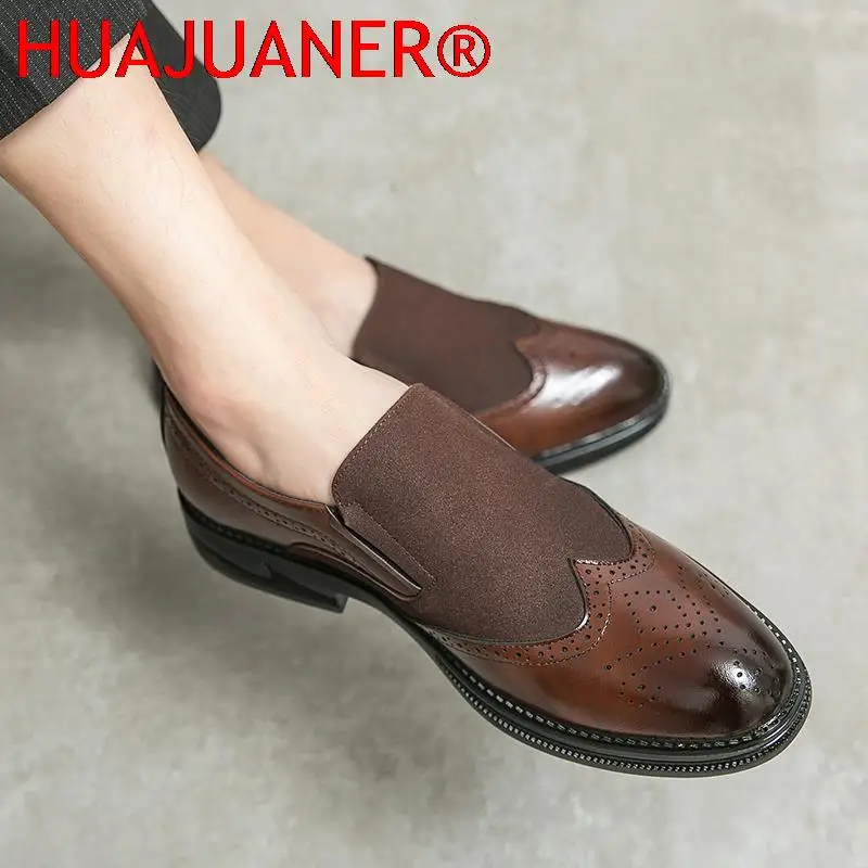 

Итальянские брендовые весенние коричневые лоферы из нубука Мужская черная обувь броги Резные Свадебные туфли модная повседневная Роскошная обувь