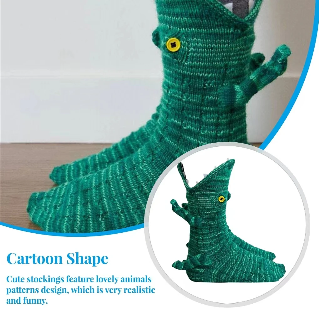 

Рождественские вязаные крокодиловые носки, вязаные крокодиловые носки, вязаные Творческие носки средней длины с животными, очень реалисти...