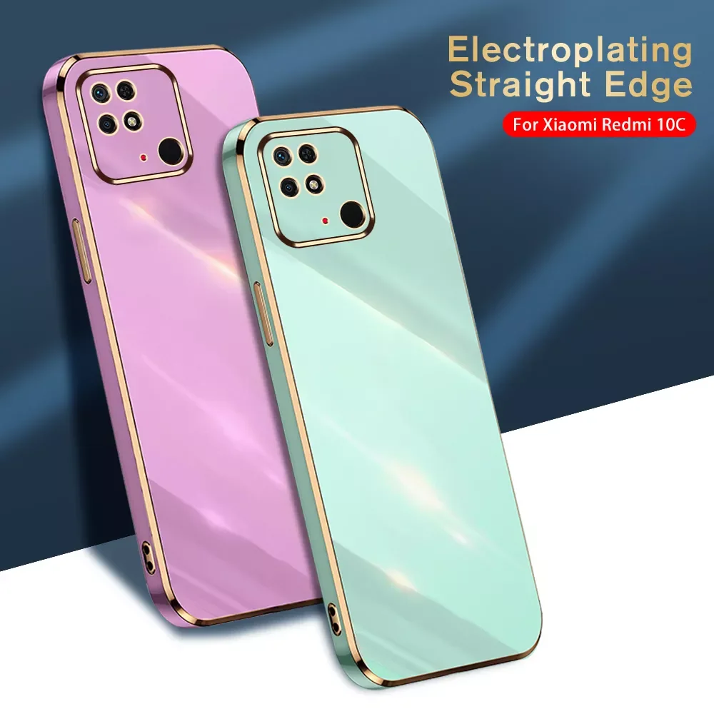 

For Redmi 10C 6.71'' Shockproof Soft Silicone Protective Cover Redme 10C 10 C C10 Square Plating Frame Anti-Fall Case Fu