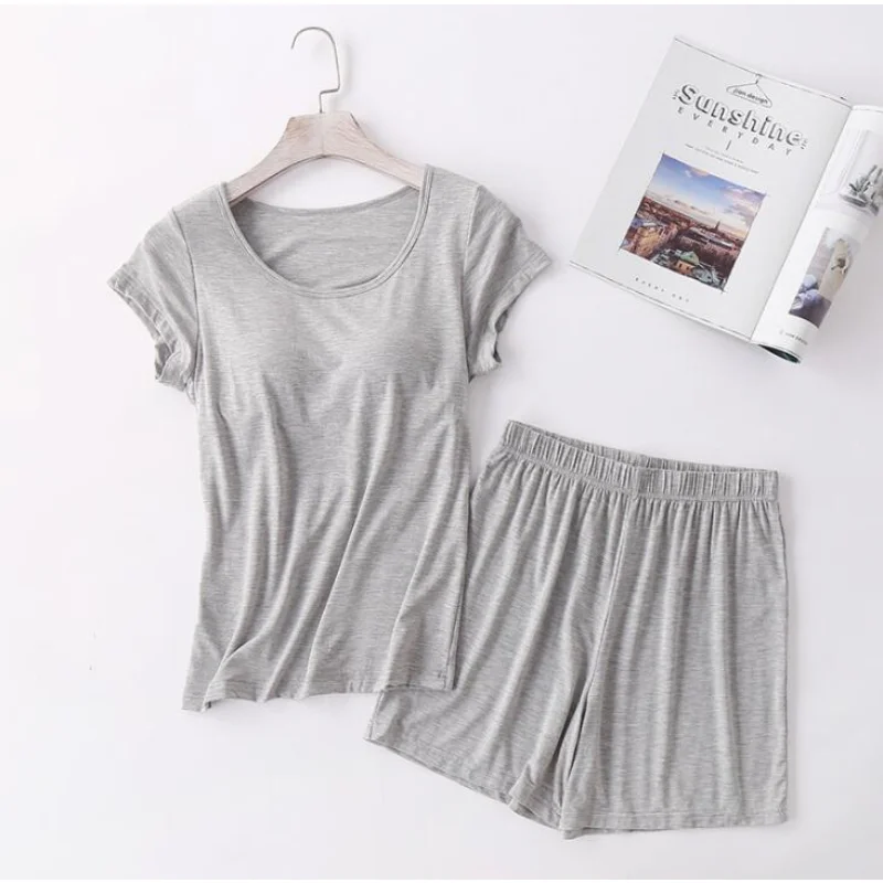 

Hot sale women soft modal pajamas set with foam cup homewear for women