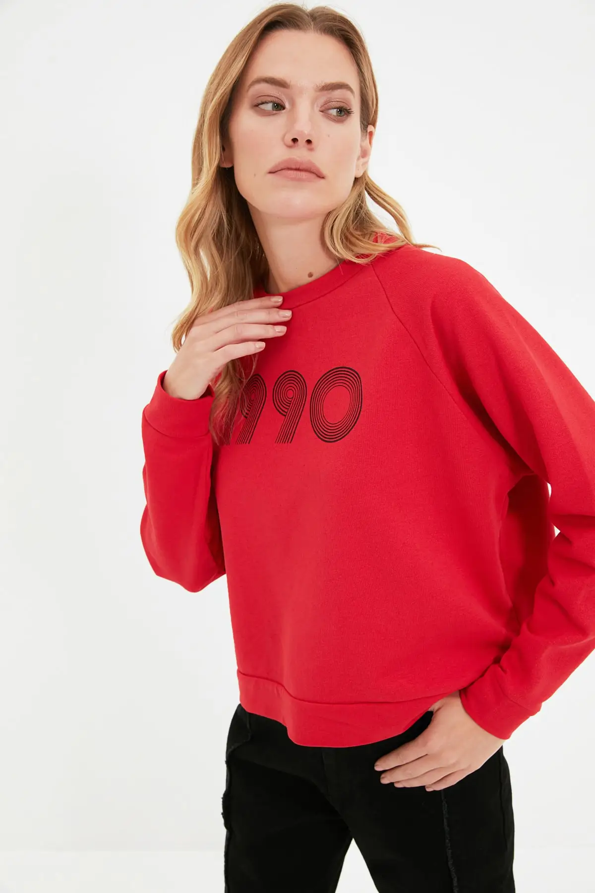 

Trendyol Raglan Sleeve Printed Basic Slim Knitted Sweatshirt TWOAW22SW2090
