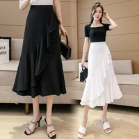 women fashion beach skirt with irregular ruffle elastic waist casual white black skirts womens
