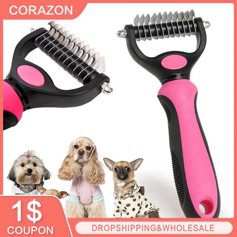 

Hair Removal Comb For Dogs Cat Detangler Fur Trimming Dematting Deshedding Brush Grooming Tool For Matted Long Hair Curly Pet