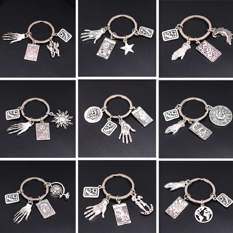 

New 17 Style Witch Divination Astrology Tarot Amulet Keychain DIY Charm Jewelry Crafts keyring Fortune Magician Temperance Star