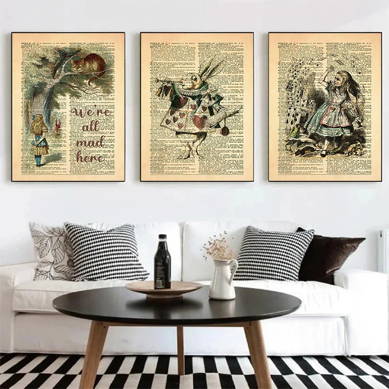 All Mad Here Wonderland Affiches et impressions sur toile арт abstrait du dictionnaire изображение murale Xo pour salon décorati