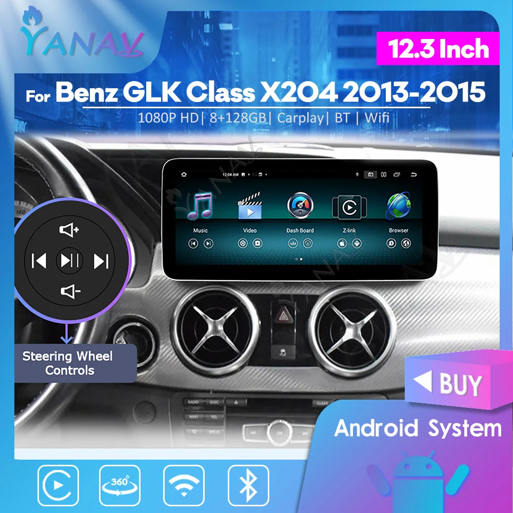 

Автомобильный радиоприемник на Android 12 для Mercedes Benz GLK Class X204 2013-2015, GPS-навигация, мультимедийный плеер, автомобильный стерео беспроводной Carplay