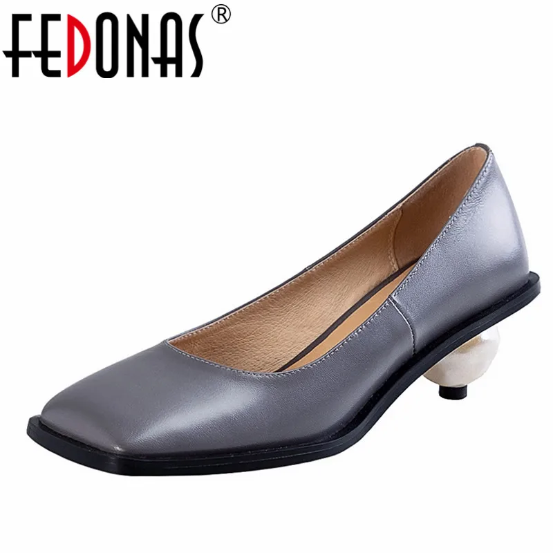 

FEDONAS Elegant Fashion Strange Heels Square Toe Women Pumps Genuine Leather Spring Summer Office Lady Party Concise Shoes Woman