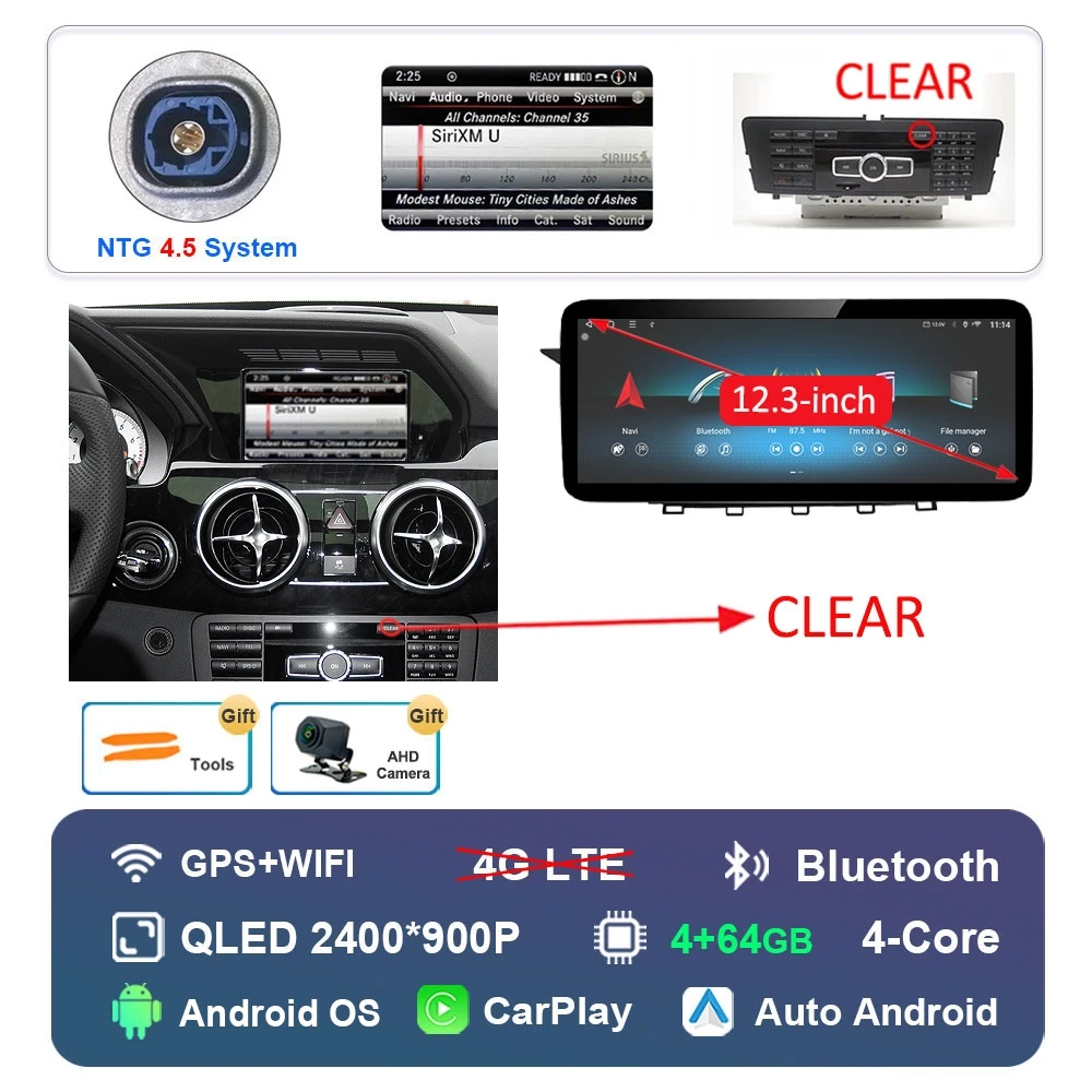 

Ультратонкий QLED-экран для Mercedes Benz GLK X204 2013-2015 Android 16 Автомобильный радиоприемник Видеоплеер Мультимедиа 4G GPS-навигация