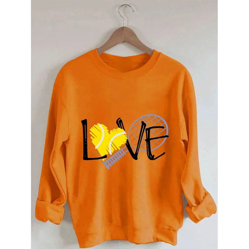 

Rheaclot Love Tennis Printing Women's Retro Vintage Cotton Long Sleeve SweatShirt