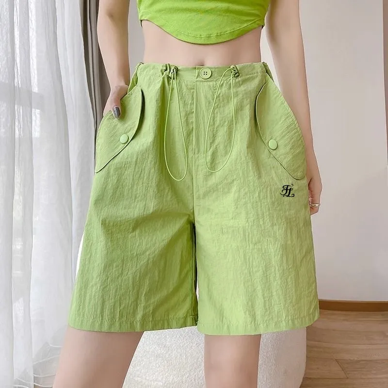 Summer Women's Golf Cargo Pants Shorts Fashion High-waisted Thin Casual Wide-leg Five-minute Pant Ladies Golf Wear Sweatpants