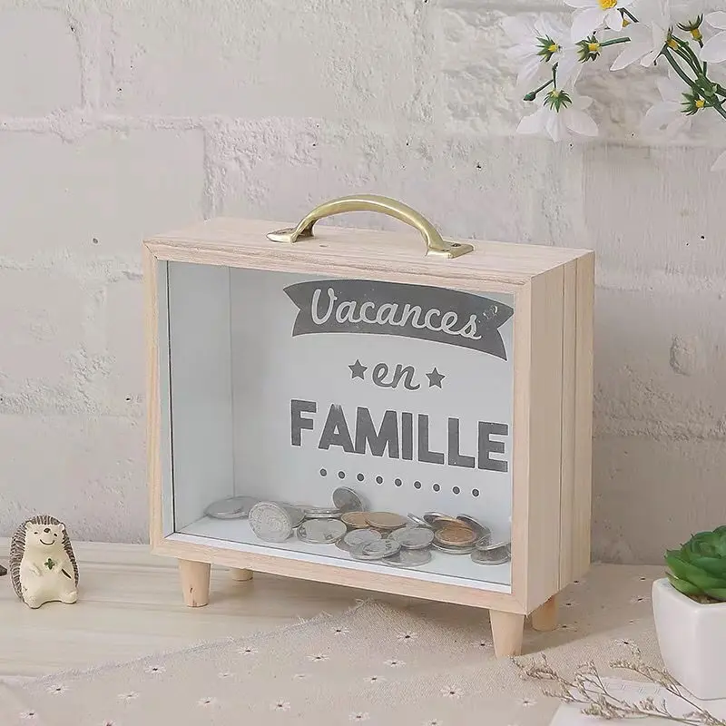 

Piggy Bank Can Novelty Wooden Money Box Transparent Save/Withdraw Money/Coin/Cash/Change Home Desktop Decoration Kids Gift