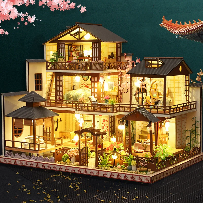 Продажа Деревянный кукольный домик ручной работы «сделай сам», Сборная Мебель, миниатюрный кукольный домик, развивающие игрушки для детей, рождест...