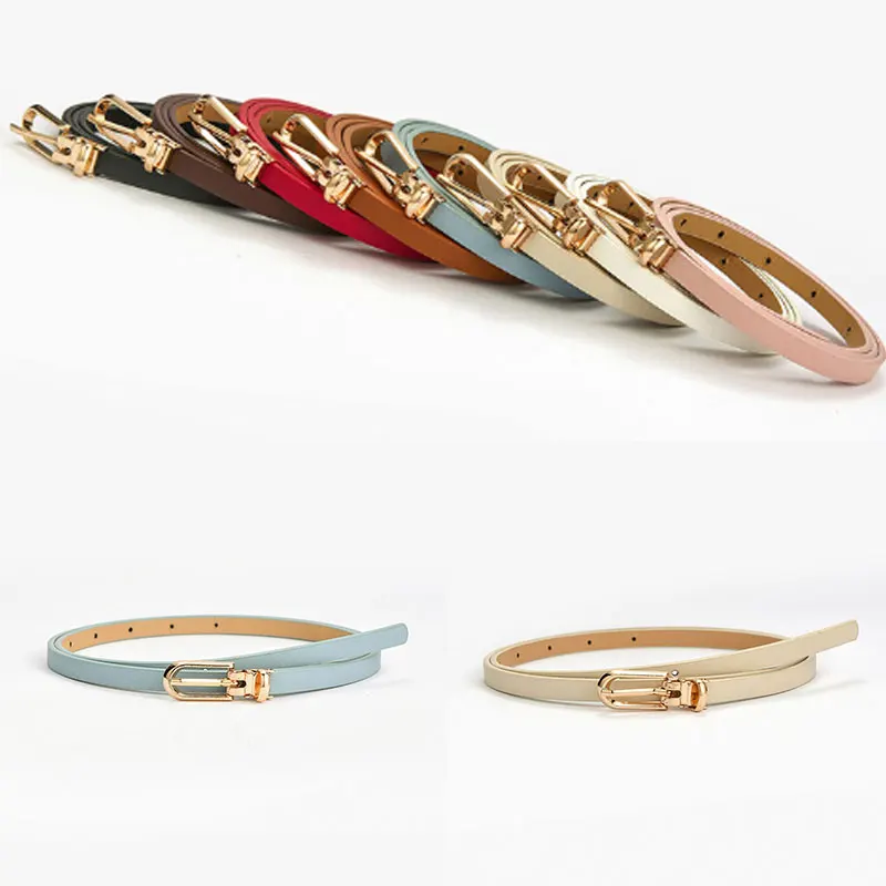 

Pants Jean Waist Belt Candy Color PU Leather Thin Belt Skinny Waistbands Women Belt Alloy Pin Buckle Adjustable Belt 105cmx1cm