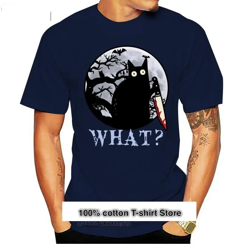 

Camiseta de Halloween para hombre, camisa con cuchillo de gato negro asesino, talla M 3Xl