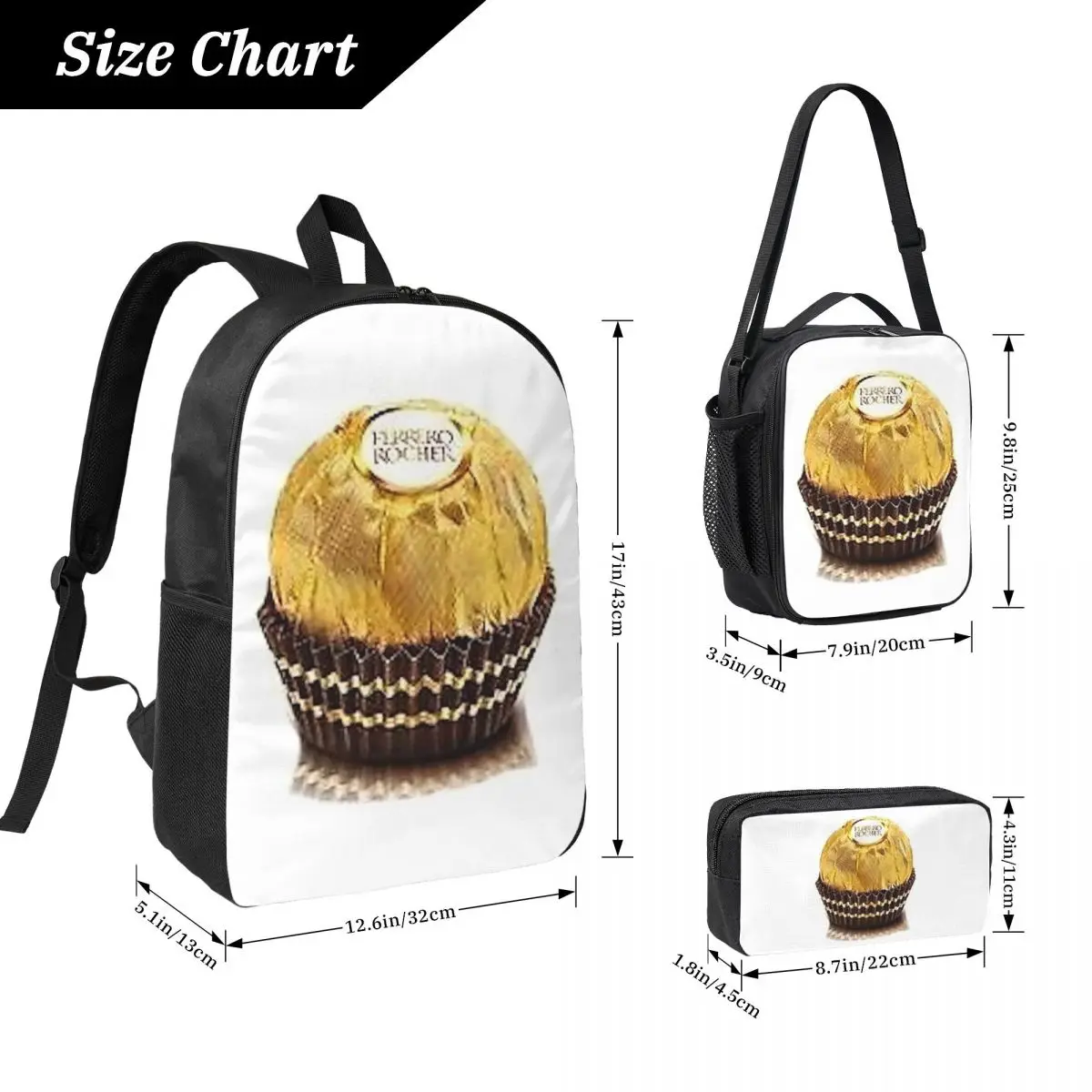 Фото Рюкзак Ferrero Rocher, школьная сумка для студентов, сумка для ноутбука, набор из 3 предметов: термосумка для обедов, пенал №2