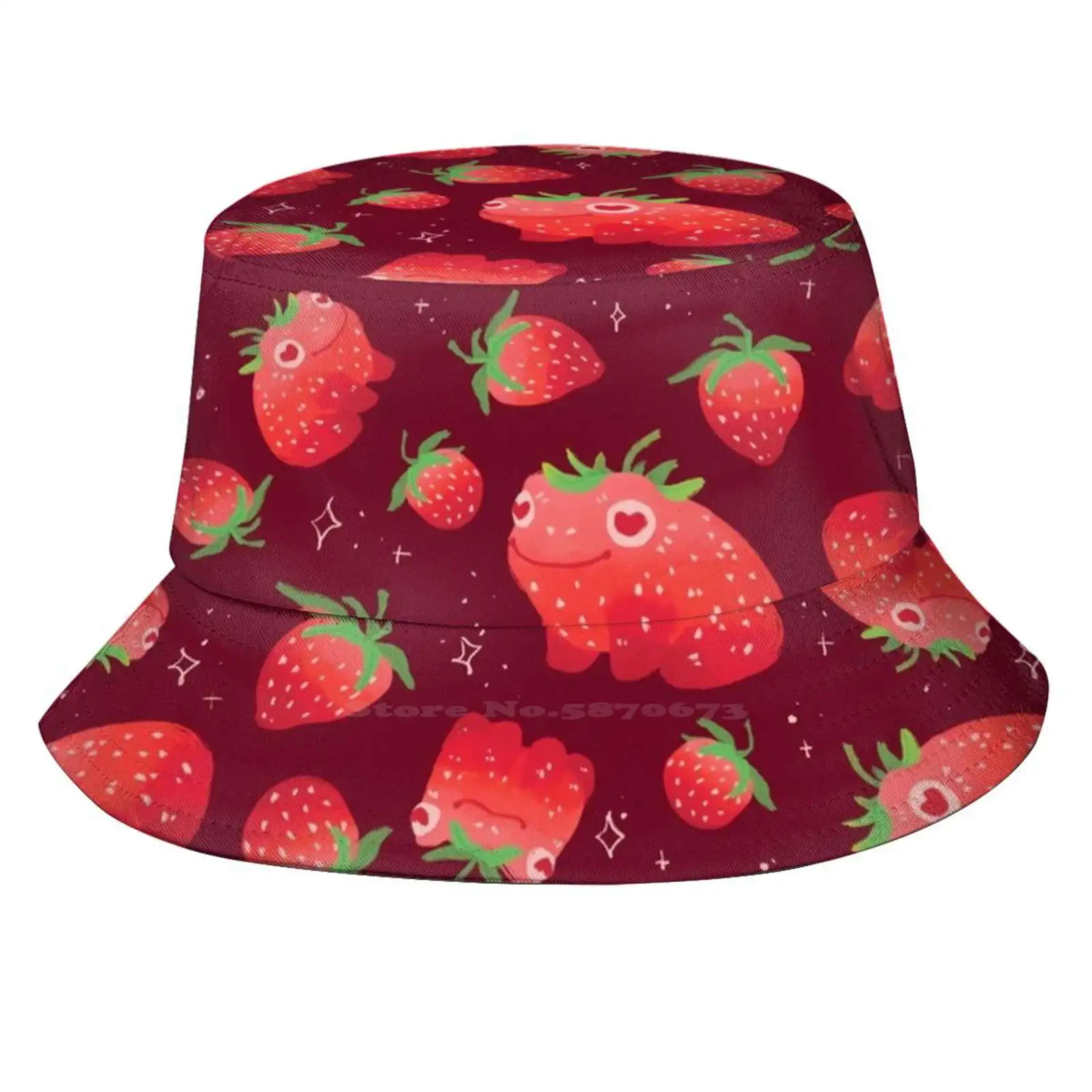 

Strawberry Frogs Repeating Pattern Print Bucket Hats Sun Cap Strawberries Strawberry Frogs Froggies Toads Autumn Fall Green