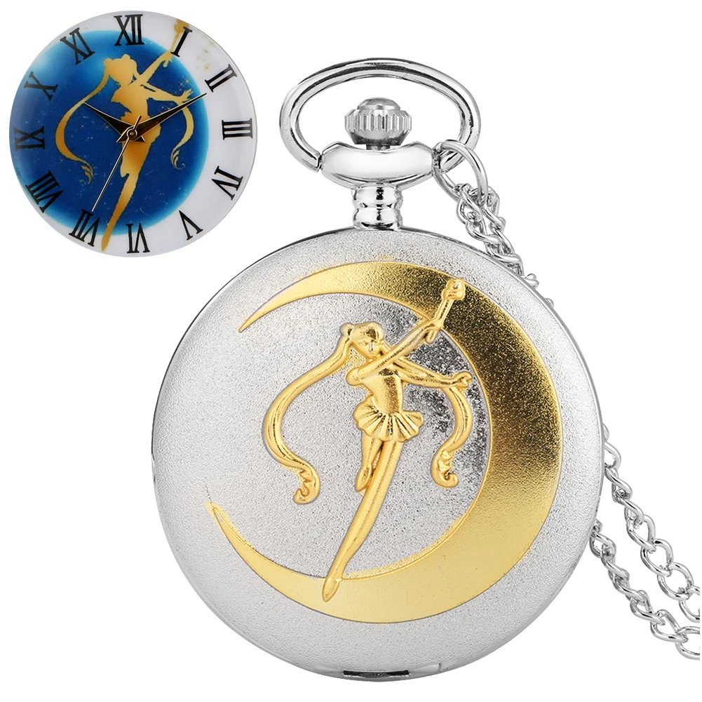 

Hot Japanese Anime Rhinestone Cartoon Anime Stars Moon Quartz Pocket Watch Fashion Stars Women Girl Necklace Pendant Chain Gifts