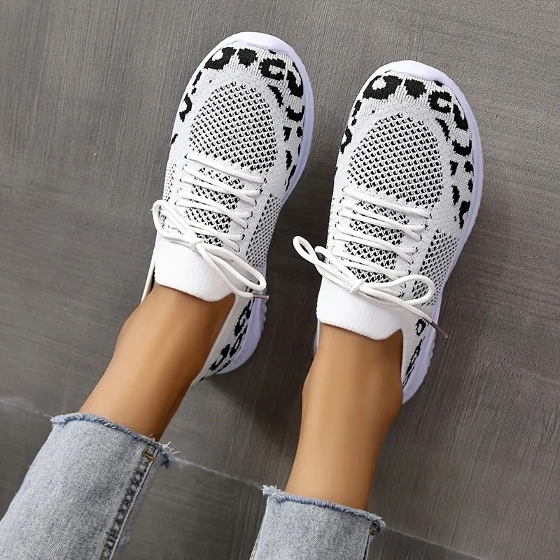 

Women's Leopard Tennis Shoes 2023 Spring Autumn New Mesh Breathable Sport Sneakers Female Walking Running Flats Zapatos De Mujer