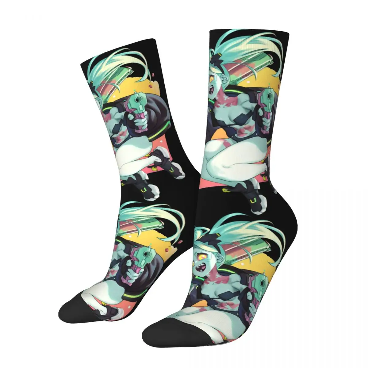 

Men's compression Socks Gunner Rebecca Vintage Harajuku Japanese anime Edgerunners Hip Hop Novelty Seamless Crew Crazy Sock
