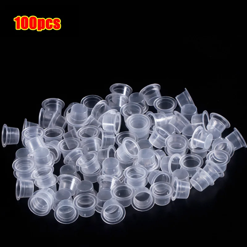 

100pcs S/M/L Plastic Disposable Microblading Tattoo Ink Cup Permanent Makeup Pigment Clear Container Cap