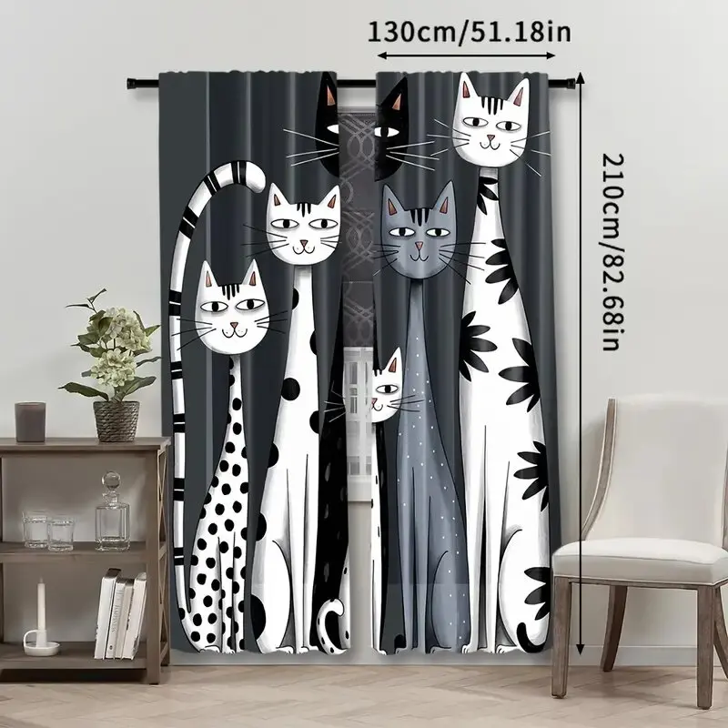 

2 шт. шторы с принтом WhimsyCat Modern Cat, шторы для сумок на шесте, украшение для дома, украшение комнаты