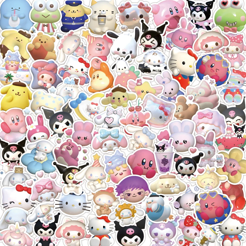 10/30/60/120pcs Cute Sanrio Stickers Kuromi Hello Kitty Sticker Cartoon Anime Decal Laptop Scrapbook Phone Car Sticker Kid Toy