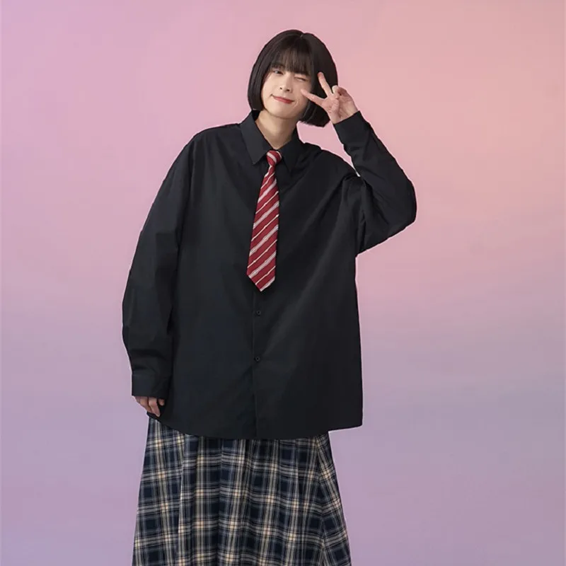 

Новинка 2021, Однотонная рубашка с длинным рукавом, Женская свободная Модная белая Базовая Повседневная рубашка большого размера для девочек...