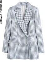 pailete women 2022 fashion tweed double breasted blazer coat vintage long sleeve flap pockets female outerwear chic veste femme