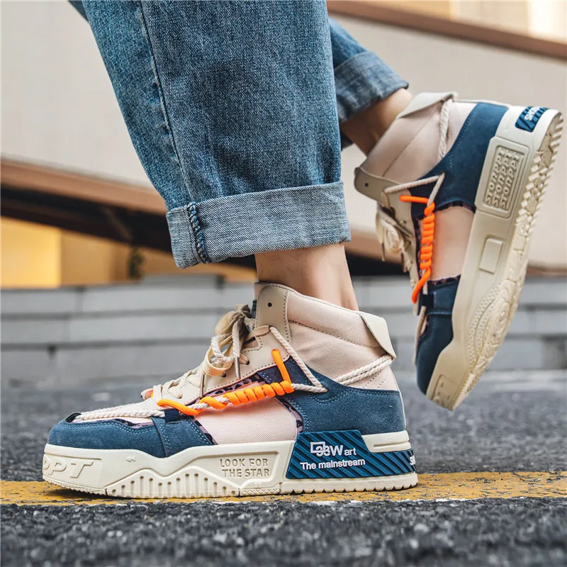 Designer Men Skateboarding Shoes Canvas Platform Shoes Men Breathable Vulcanized Shoes Men Streetwear Hip-hop High top Sneakers