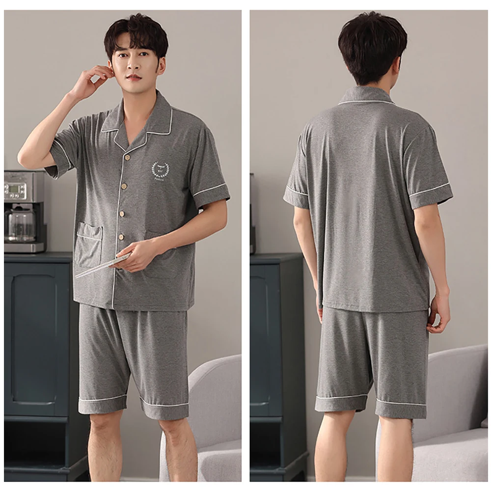 4XL Summer Casual Solid Cotton Pijamas Sleepwear Men Trendyol Plaid Pajama Sets Modal Breathable Silkly Night Cothes Nightwear