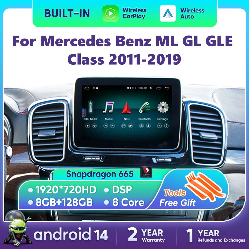 Фото 9-дюймовый беспроводной экран CarPlay для Mercedes Benz ML GL GLE Class GPS Android Auto Автомобильный мультимедийный плеер Радионавигация №1