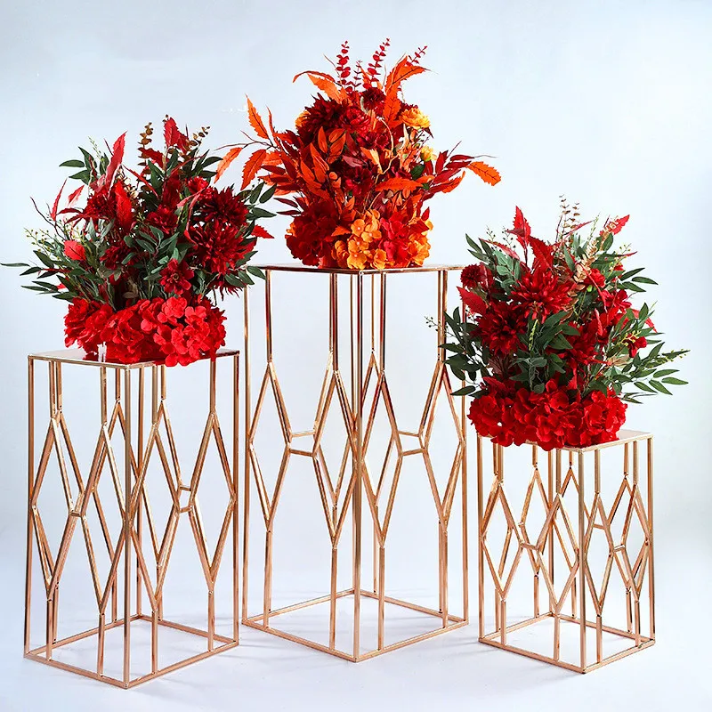 

3Pcs Metal Square Table Dessert Stand Flowers Vase Road Lead Candelabra Centerpieces Wedding porps Christmas deco