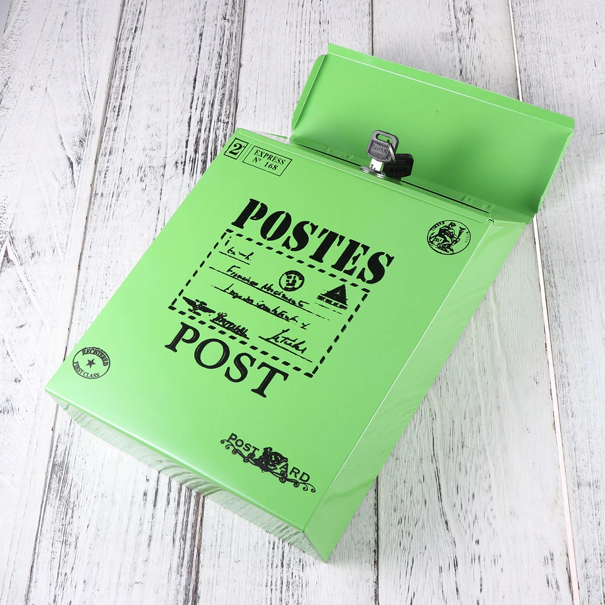 

Wall Hanging Mounted Locking Mailbox Vintage Drop Iron Letterbox Post Box with Keys (Green) Exterior house