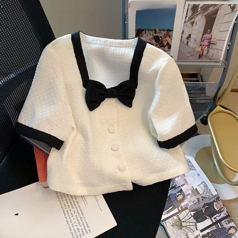Женский укороченный топ с квадратным вырезом элегантная однобортная блузка