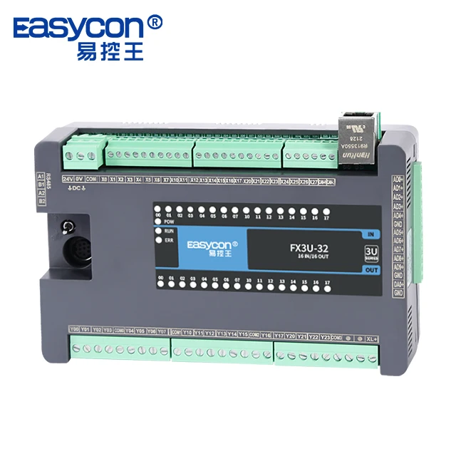 

Easycon FX3U-32MT/MR/MRT-9AD-1DA WIth 16DI 16DO 9AI 1AO K type Ethernet PLC Programmable Logic Controller plc controller