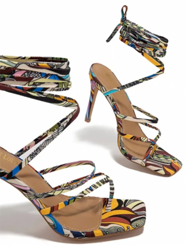 

2022 Women Sandals Brand New Sexy High Heels Pumps Dress Shoes Party Wedding Shoes Cross Lace Up Female Sandals Large Size 35~43