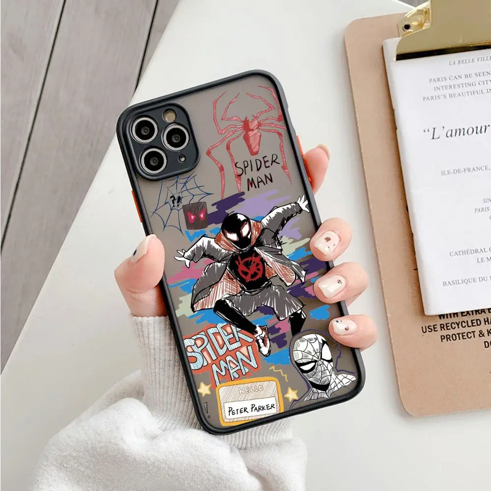 Фото Матовый чехол Spider Gwen Spiderman Miles Morales для iPhone 17E 17 16 16E 15 14 13 12 11 Pro Max 17 Air 7 8 Plus XR XS, защитный чехол-броня №5