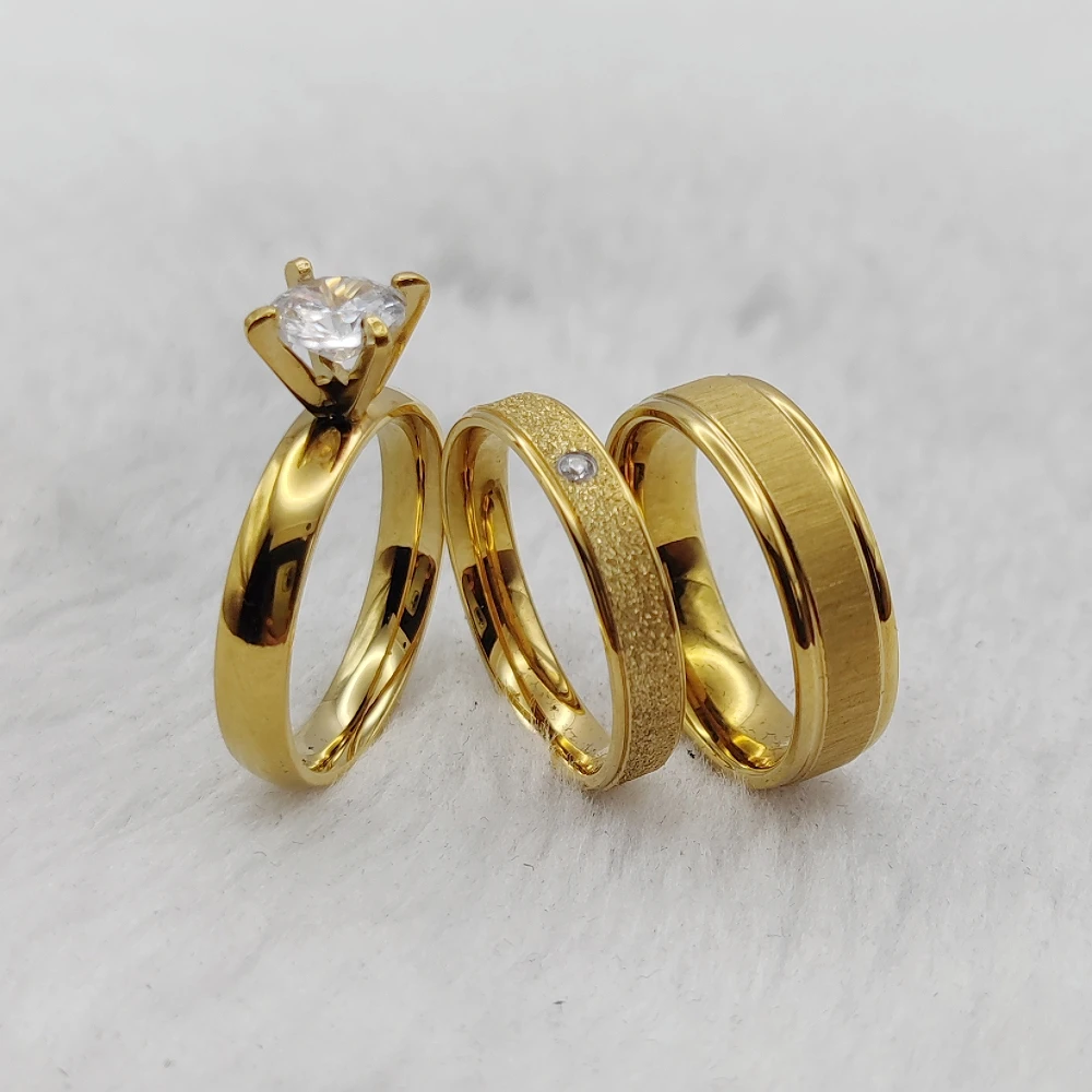 Valentines Fashion Products For Women Wedding Engagement Rings 24k Gold Plated Promise Marriage 3 Carat Cz Diamond Ring