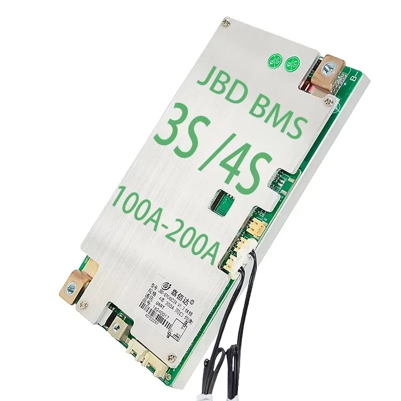Фото Плата Smart BMS JBD SP04S034 для LiFePO4 3S 4S 12В 100А 120А 150А 200А с Bluetooth, UART и функцией контроля температуры и подогрева №1