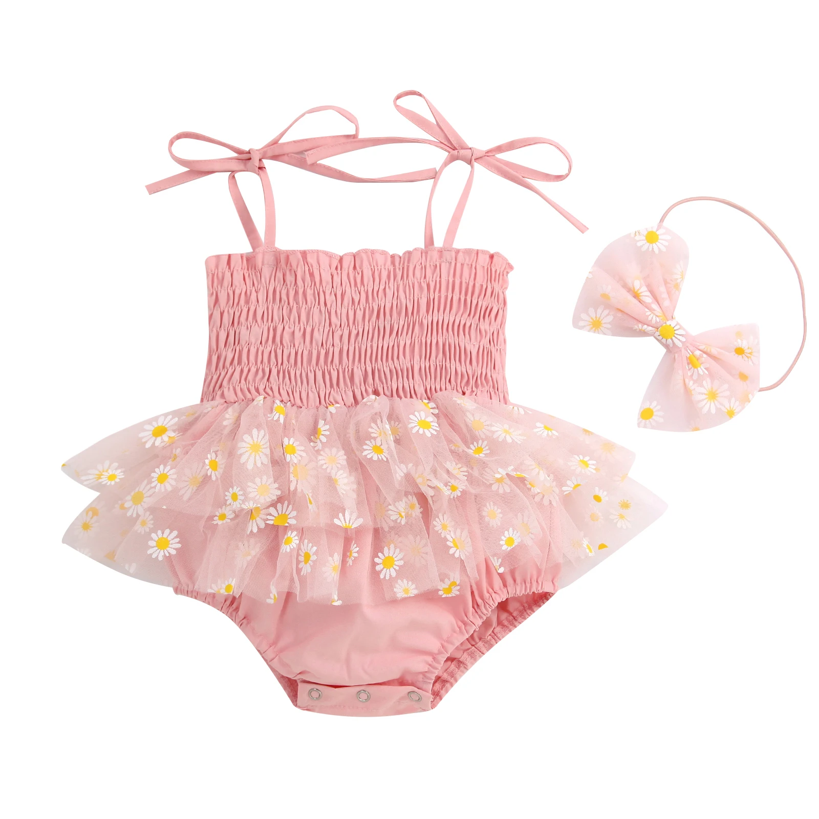 

2022-07-11 Lioraitiin 0-24M Newborn Baby Girl 2Pcs Summer Fashion Sleeveless Pink Patchwork Floral Printed Bodysuit Headband