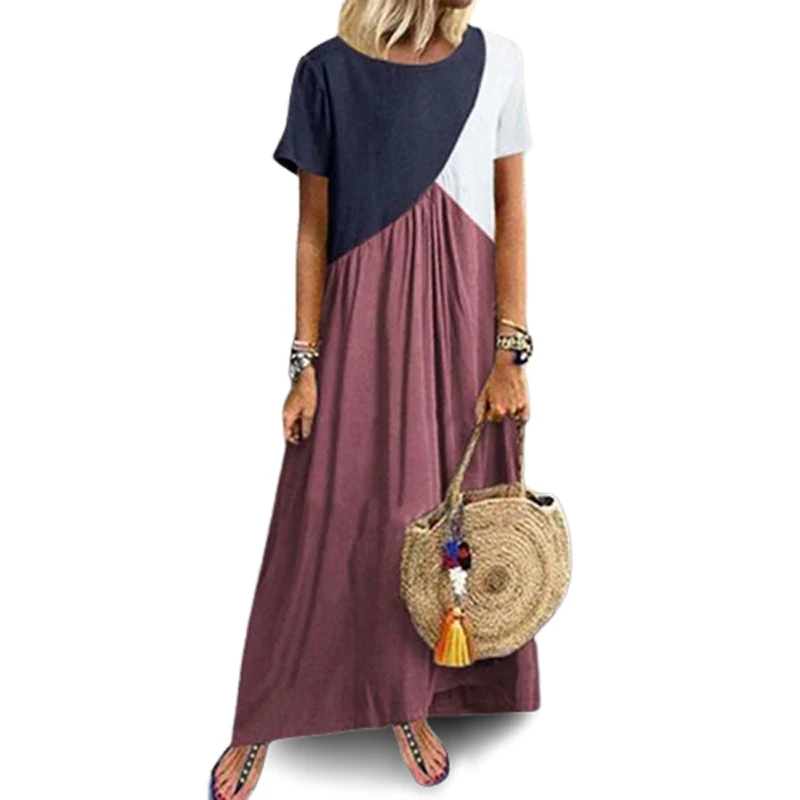 

2022 летнее платье с геометрическим вырезом контрастных цветов, необычное Ретро Платье До Колена, модное свободное Повседневное платье