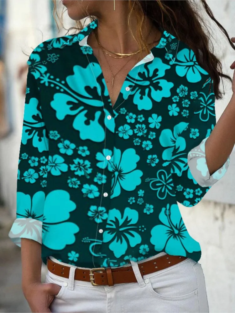 

Women Print Blouse Casual Elegant Turn-down Collar Long Sleeve Button Tops Shirt Fashion Female New Top Shirts Spring Autumn