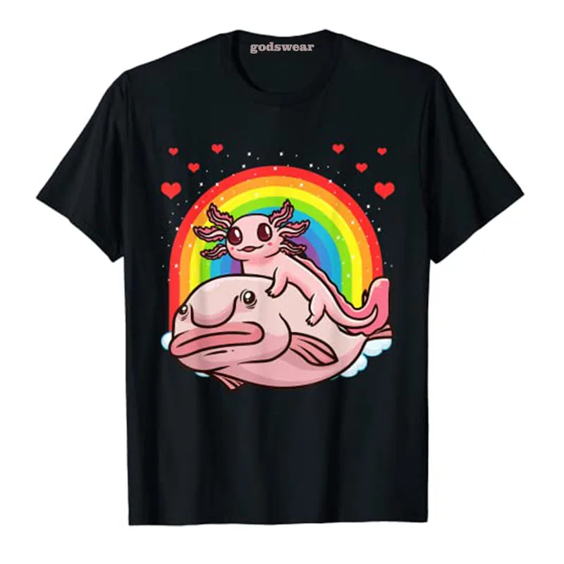 Axolotl Kawaii Blobfish Cartoon T-Shirt Cute Axolotl Lover Fashion Tee Tops for Kids Adults Short Sleeve Blouses