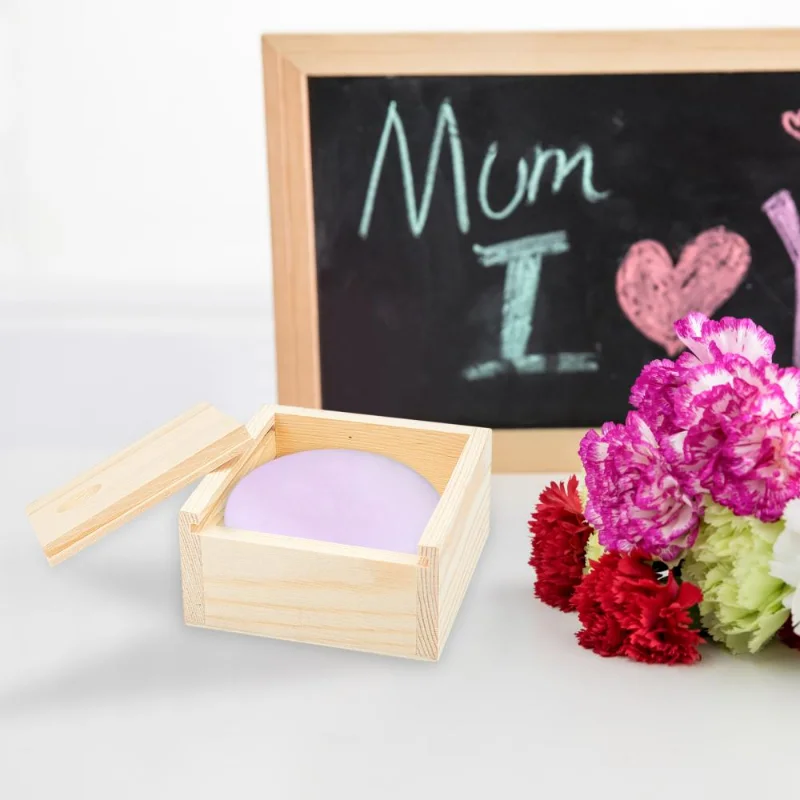 4Pcs Unfinished Natural Wooden Box Square Slide Top Jewelry Storage Container Multi-function Crafts Packing Case DIY Decor