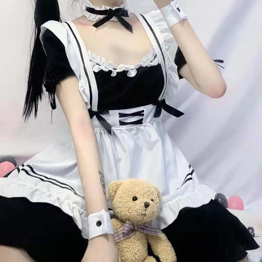 

2XL Black Sexy Maid Outfit Japanese COS Cute Student Dress Sweet Lolita Suit Christmas Costume